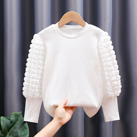 Damen modischer Pullover mit voluminösen Rüschärmeln EB