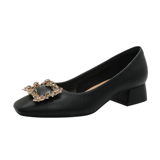 Damen elegante Pumps mit modischem Blockabsatz und funkelndem Schmuckdetail EB