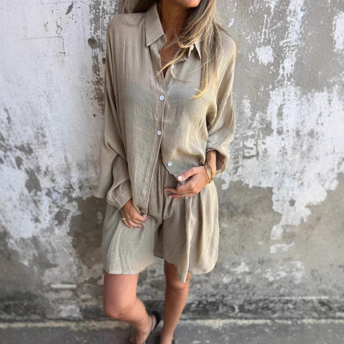 Damen Langärmlige Hemdbluse im Oversize-Stil mit Knopfleiste EB