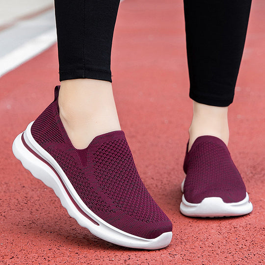 Damen Komfortable Slip-On Sneakers mit atmungsaktivem Strickoberteil EB