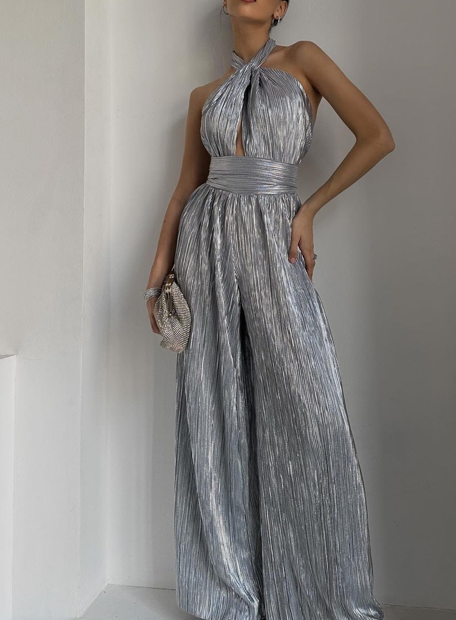 Damen Jumpsuit mit elegantem Wickeldesign und raffinierten Falten EB