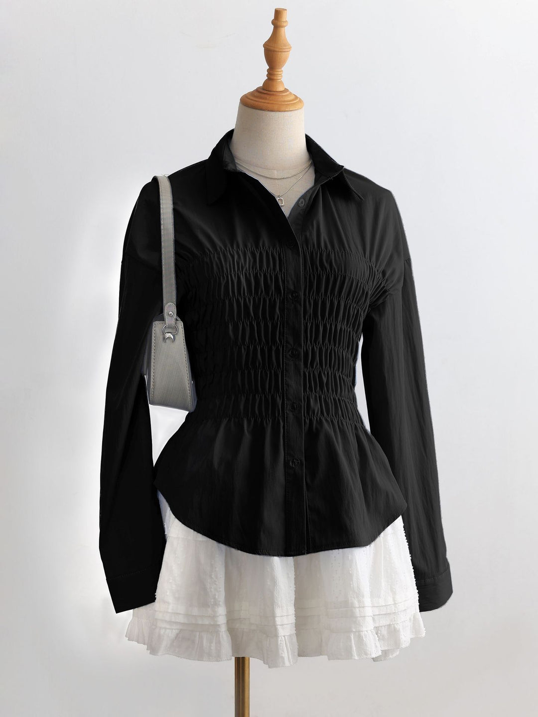 Damen nan taillierte Hemdbluse mit geraffter Brustpartie und Schößchen EB