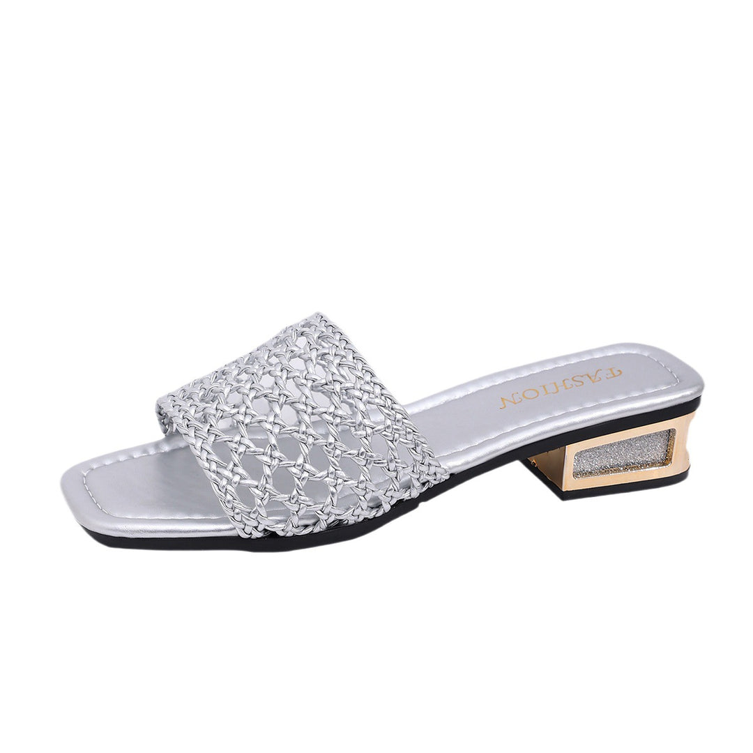 Damen Offene Mules mit geflochtenem Riemendesign EB