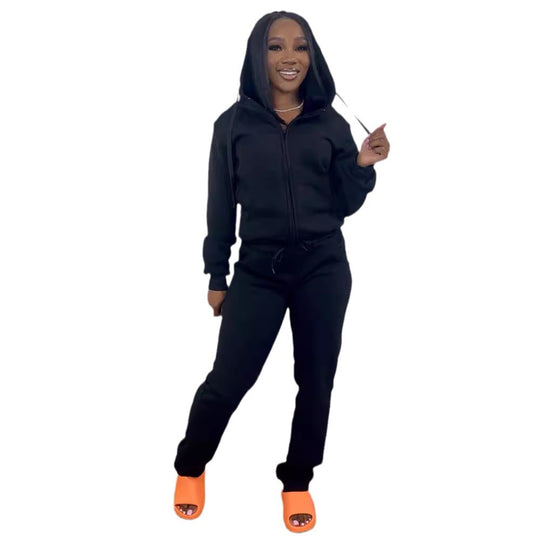 Damen nan Komfort-Zip-Hoodie mit taillenhoher Bootcut-Jogginghose Set EB