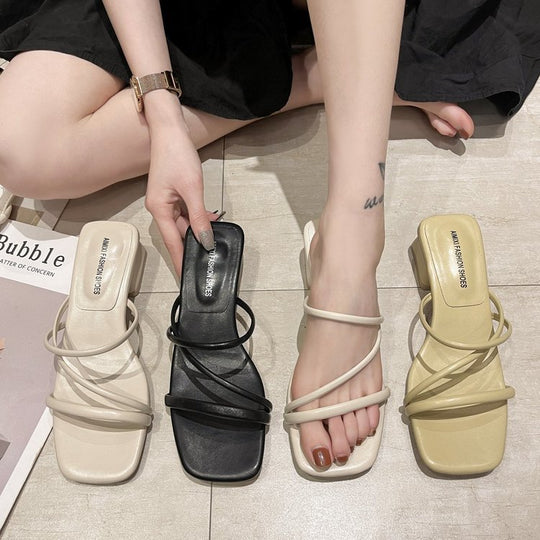 Damen elegante Riemchen-Sandaletten mit quadratischem Absatz EB