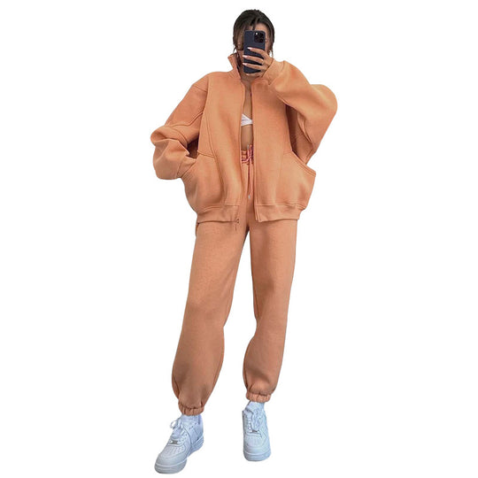 Damen gemütliches Sweatsuit mit hoher Kragen und praktischen Taschen EB