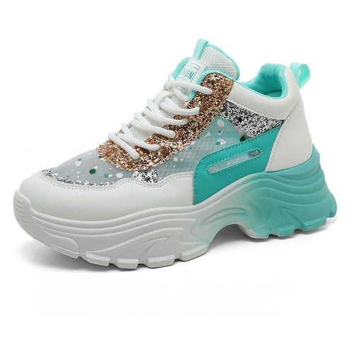 Damen Trendige Chunky Sneakers mit glitzernden Akzenten und ausgeprägtem Sohlenprofil EB