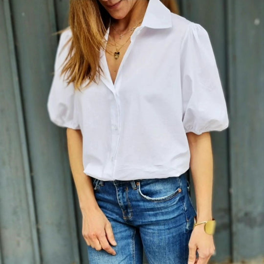 Damen Bluse mit Puffärmeln und klassischem Kragen EB