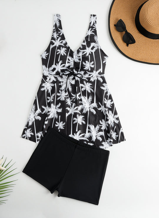 Damen Tankini-Set mit modischem Volant und grafischem Pfauenmuster EB
