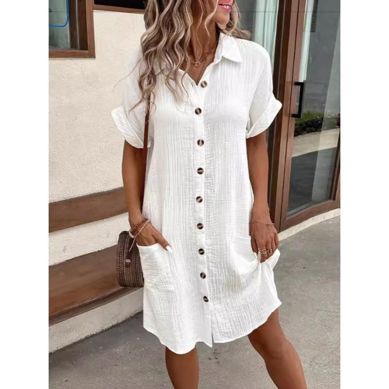 Damen lässiges Freizeitkleid mit Knopfleiste und Taschen EB