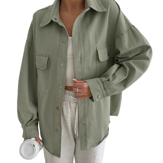 Damen Oversized Utility-Hemdjacke mit praktischen Taschen und lässigem Schnitt EB