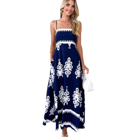 Damen Maxikleid mit elegantem Boho-Muster und filigranem Unterteil EB