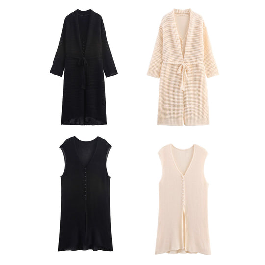 Damen Strickcardigan mit asymmetrischem Design und elegantem Taillengürtel EB
