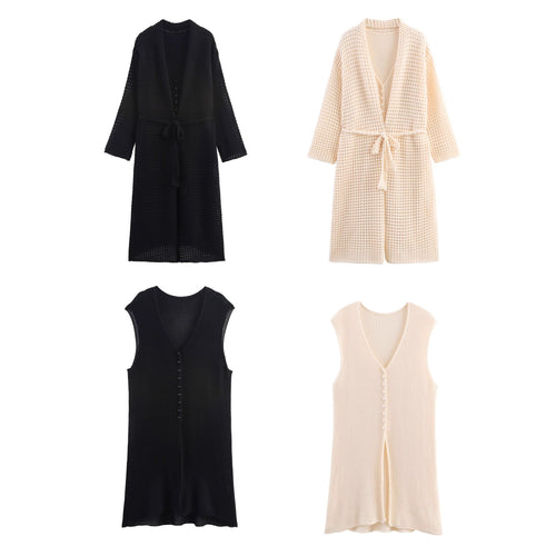 Damen Strickcardigan mit asymmetrischem Design und elegantem Taillengürtel EB