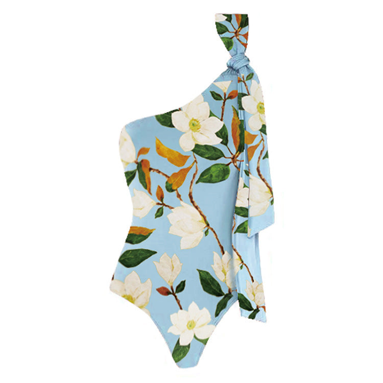 Damen Einseitiger Badeanzug mit floralem Design und elegantem Schleifen-Detail EB