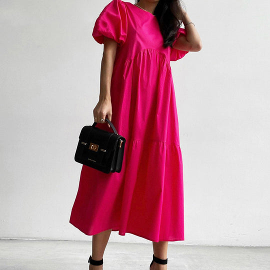 Damen Maxikleid mit voluminösen Puffärmeln und romantischem Design EB