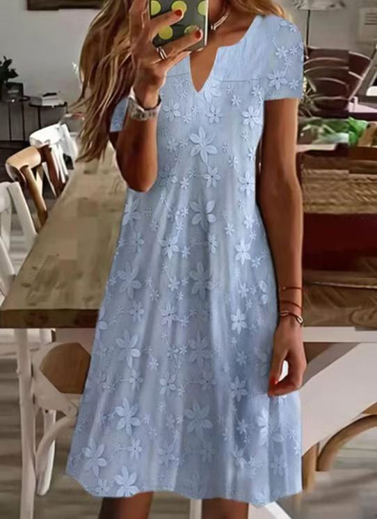 Damen Freizeitkleid mit floralem Stickdesign und V-Ausschnitt Heidi-Mode