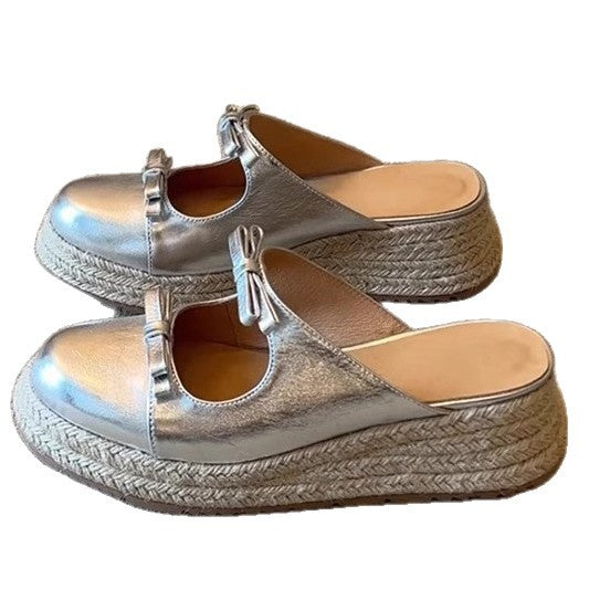 Damen komfortable Espadrilles-Pantoletten mit Schleifen-Applikation EB