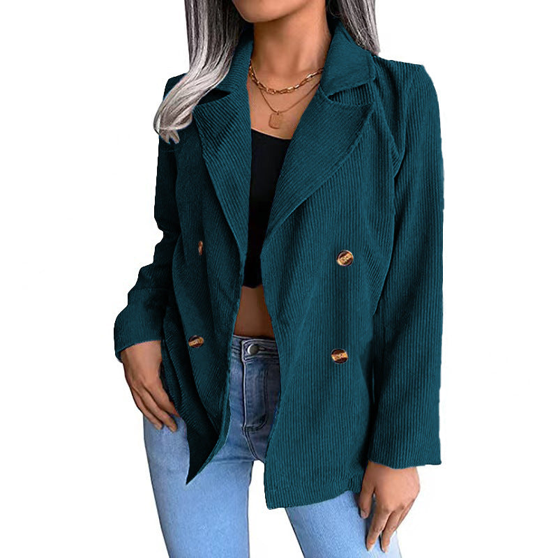 Damen modische Cordjacke mit doppelter Knopfleiste EB