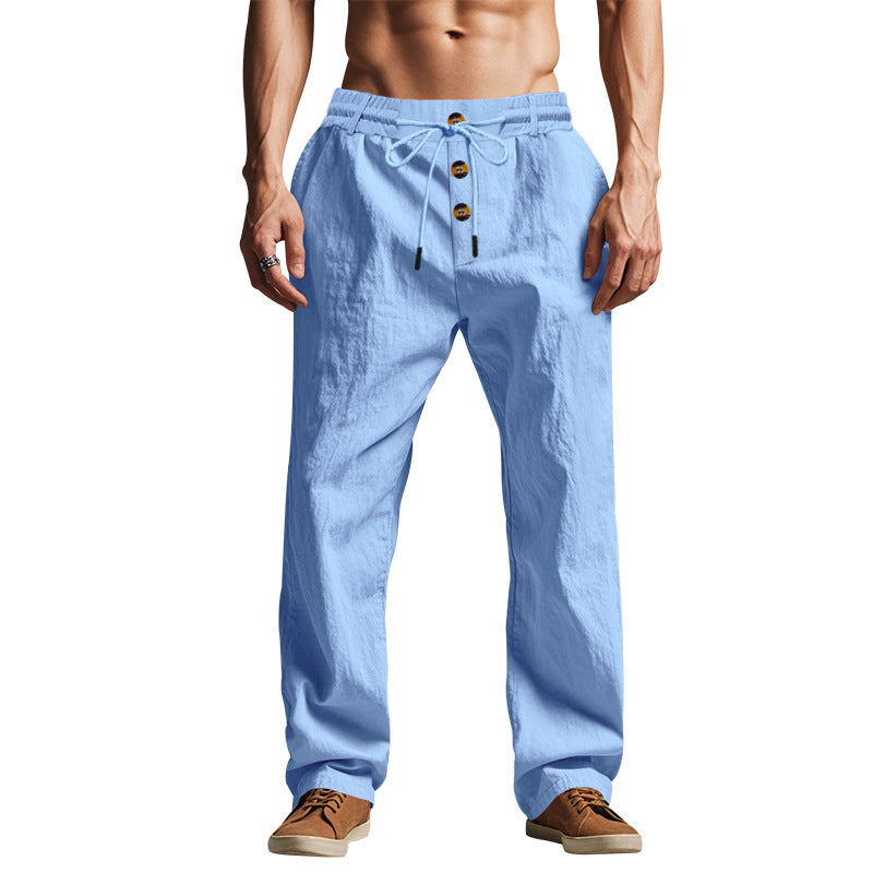 Herren nan Relaxhose im Leinenlook mit dekorativer Knopfleiste und Tunnelzugbund EB
