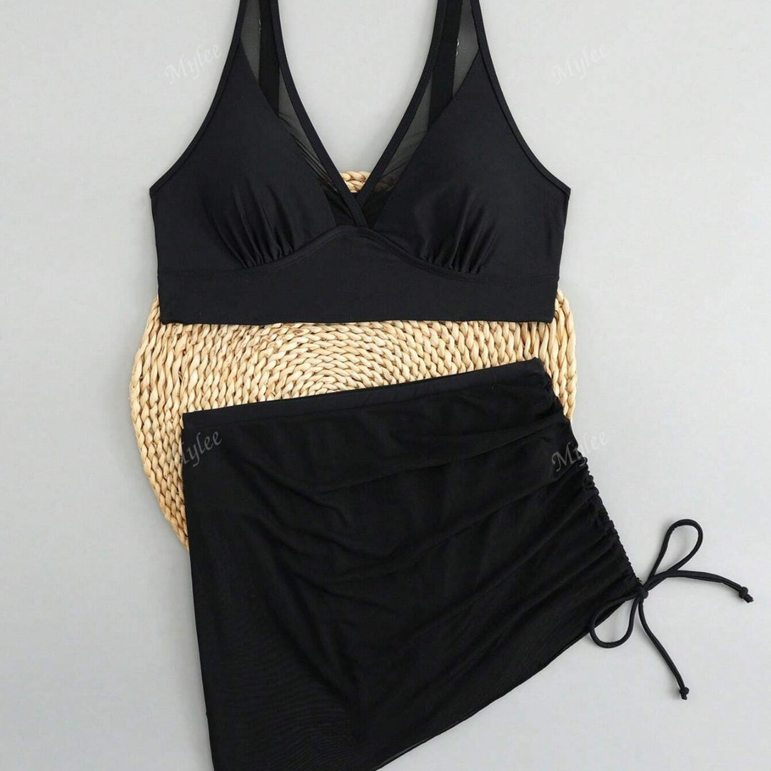 Damen Bikiniset mit transparentem Wickelrock und trendigem Trägerdesign EB