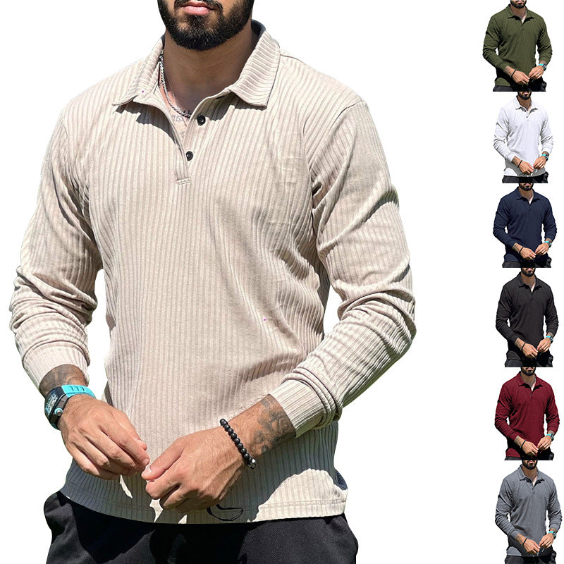 Herren nan geripptes Langarm-Poloshirt mit Henley-Knopfleiste und elastischem Baumwollstretch EB
