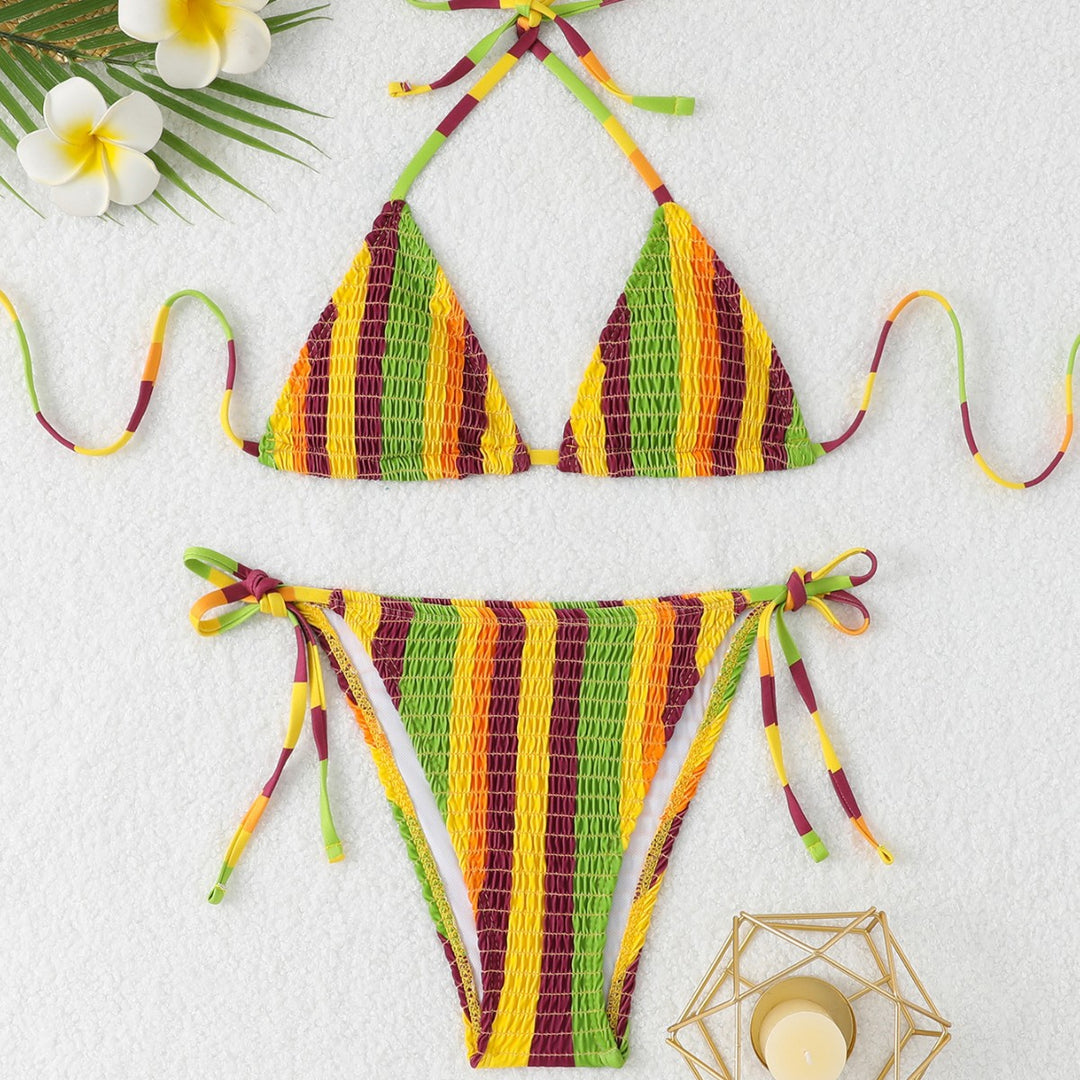 Damen Triangel-Bikini-Set mit floralem Muster und hochwertigen Bindebändern EB
