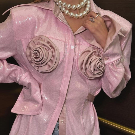 Damen Glamouröse Bluse mit 3D-Rosenapplikationen und Glitzer EB