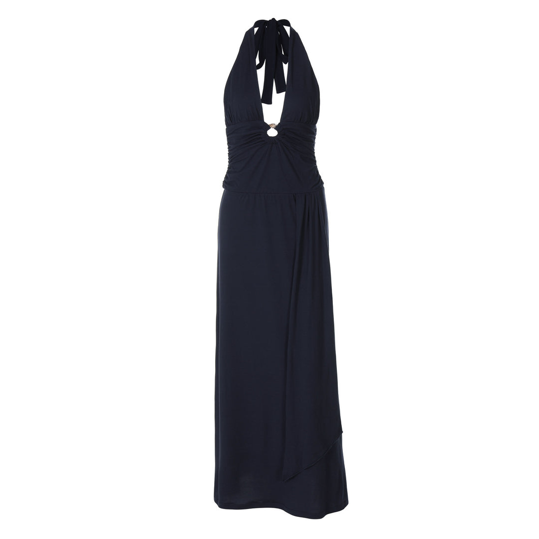 Damen Maxi-Kleid mit schickem Halterneck und raffinierter Drapierung EB