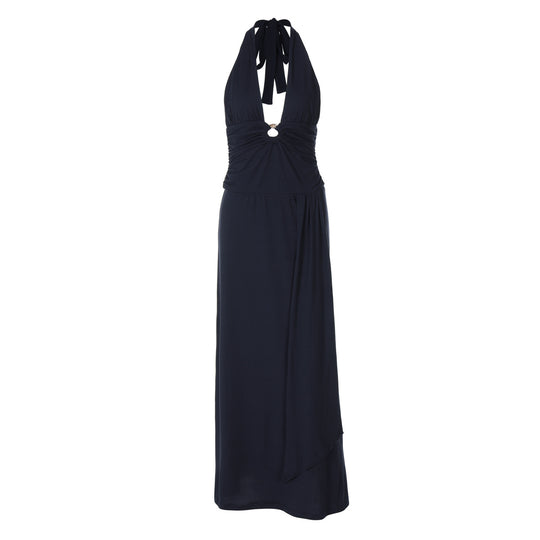 Damen Maxi-Kleid mit schickem Halterneck und raffinierter Drapierung EB
