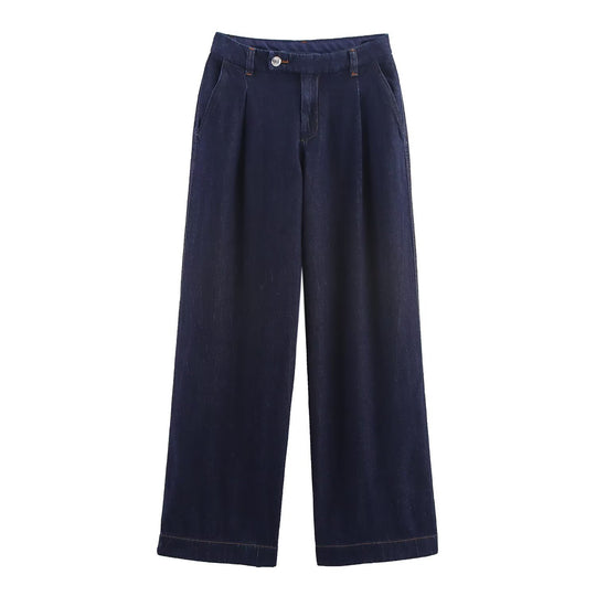 Damen weite Jeanshose mit eleganter Taillierung und seitlichen Eingrifftaschen EB