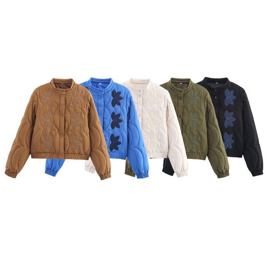 Damen gesteppte Jacke mit floralem Design und elastischen Bündchen EB