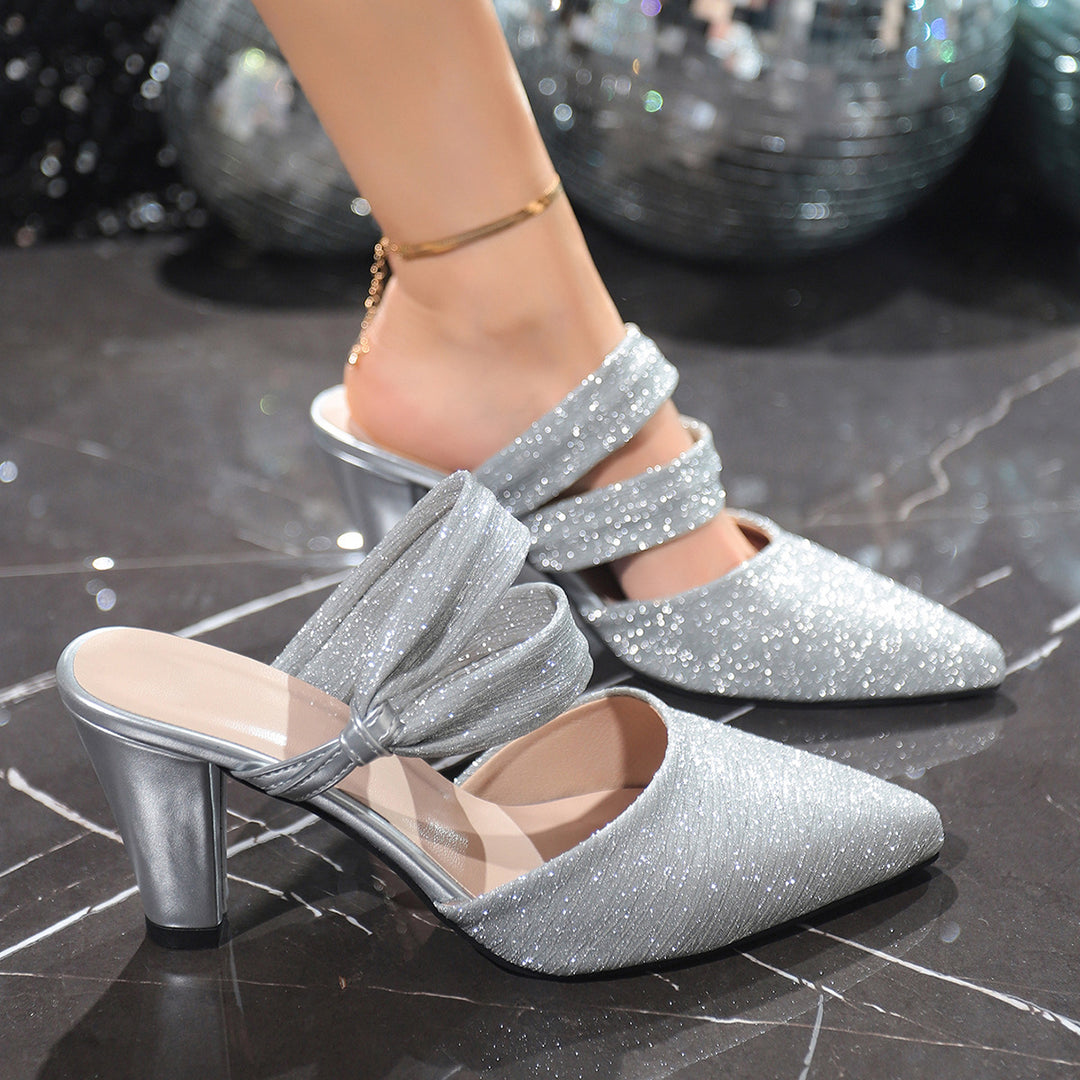 Damen Glänzende Abendpumps mit elegantem Riemen und mittelhohem Absatz EB