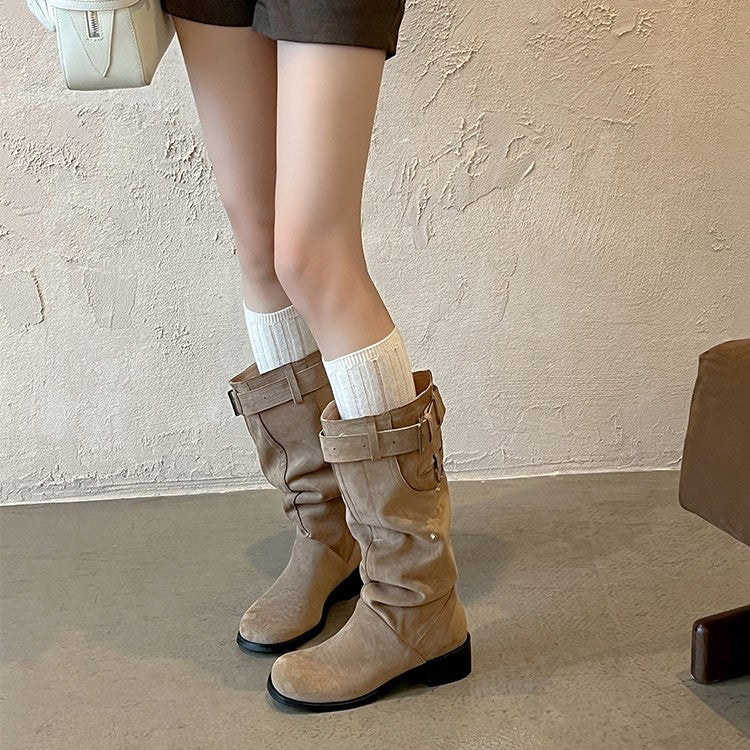 Damen modische Stiefel mit verstellbarem Gummibund und komfortablem Blockabsatz EB