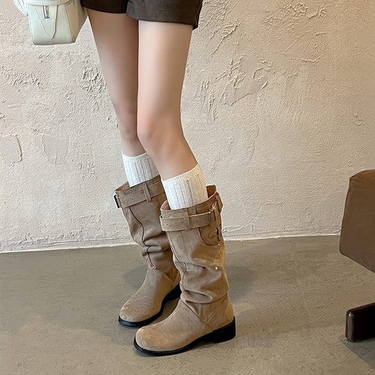 Damen modische Stiefel mit verstellbarem Gummibund und komfortablem Blockabsatz EB