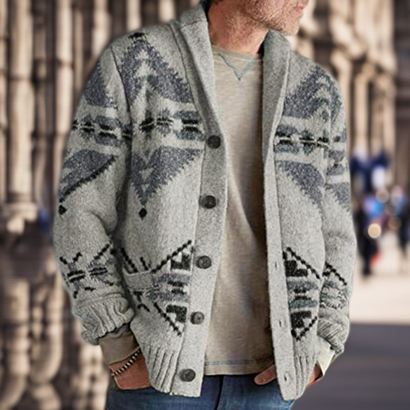 Herren Strickjacke mit geometrischem Muster und einem weichen, wärmenden Futter EB