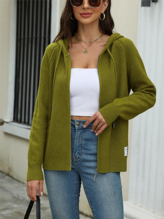 Damen legerer Strickcardigan mit Kapuze und Reißverschluss EB