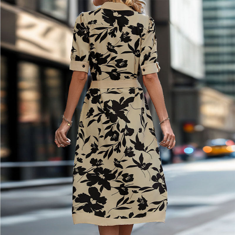 Damen Tailliertes Blusenkleid mit Taillengürtel, Frontknopfleiste und Frontschlitz EB