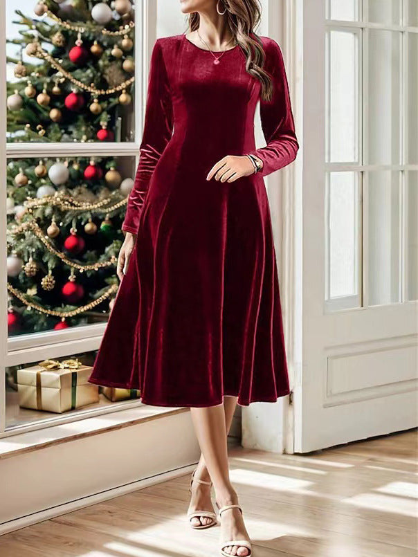 Damen Etuikleid mit Elegantem Samtstoff und Langem Arm EB