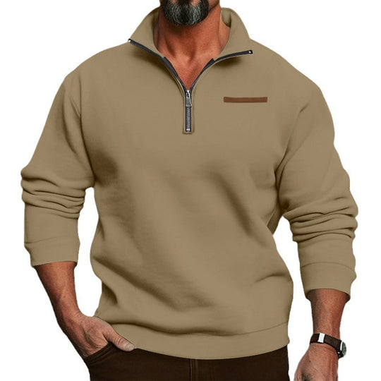 Herren nan kurzer Reißverschluss-Pullover mit Stehkragen, Kinnschutz und dezenter Brustpaspel EB