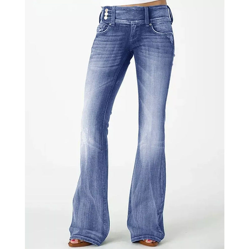 EB | Beliebte Weinlese Seitenknopf Hohe Taille Skinny Jeans
