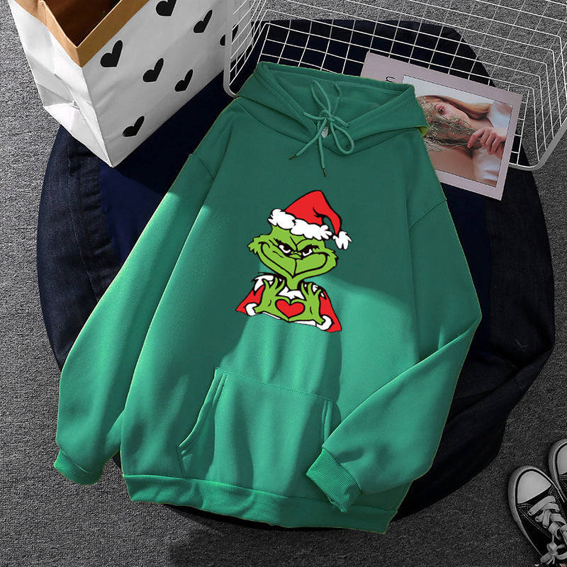 Unisex nan Kapuzenpullover mit weichem Fleece-Futter, Kängurutasche und auffälligem Weihnachts-Comicprint EB
