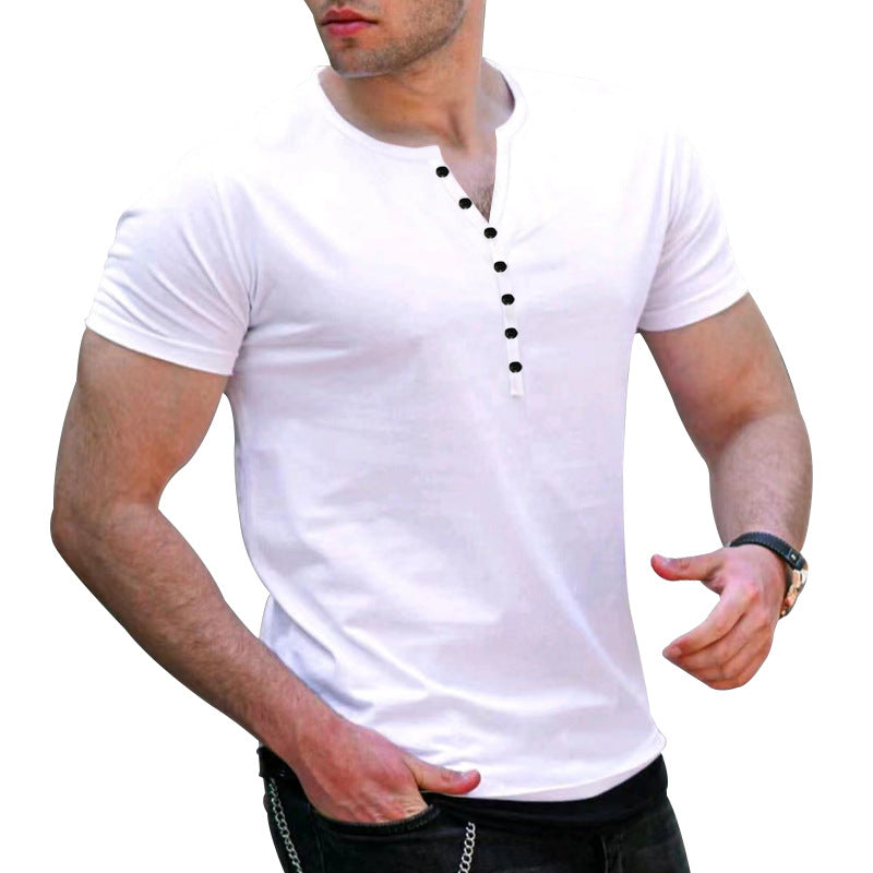 Herren Kurzarm-Henley-T-Shirt mit Knopfleiste und weichem Baumwollmaterial EB