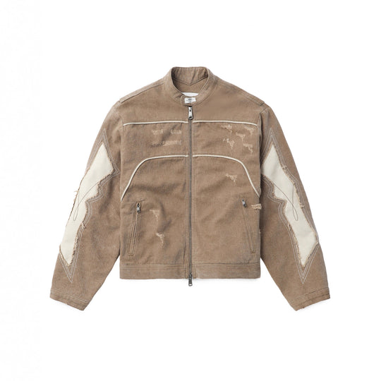Damen Modische Jacke im Vintage-Stil mit kunstvollen Ziernähten und abgetragenem Effekt EB