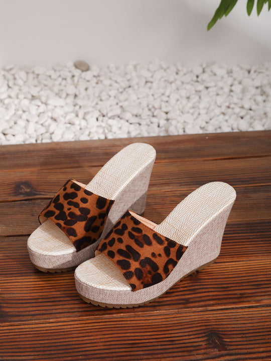 Damen Wedge-Pantoletten mit tierischem Druck und komfortablem Fersenbereich EB