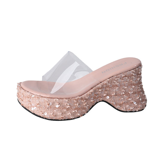 Damen Glamouröse Plattform-Mules mit glitzerndem Design und ergonomischer Sohle EB