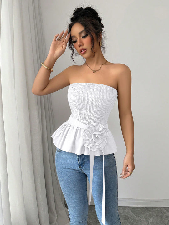Damen Rüschen Top mit Taillenknoten EB