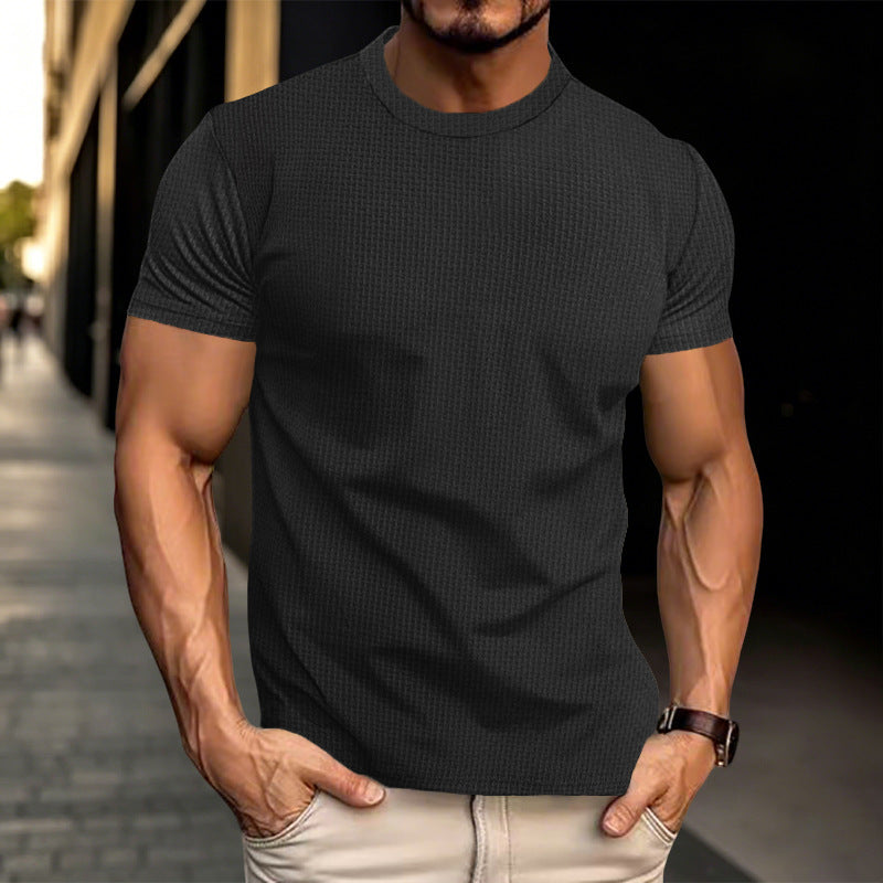 Herren Strukturiertes Kurzarm-T-Shirt aus Feinstrick EB