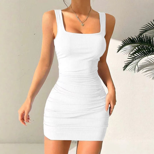 Damen figurbetontes Minikleid mit angeschnittenen Trägern und Raffung EB