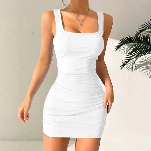 Damen figurbetontes Minikleid mit angeschnittenen Trägern und Raffung EB